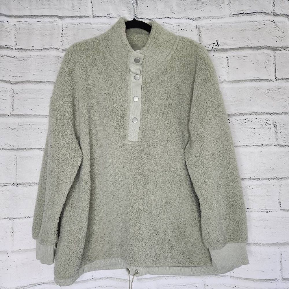 C&C California Shelley 1/4 Button Fleece Teddy Pullover Jacket Womens 1X Green